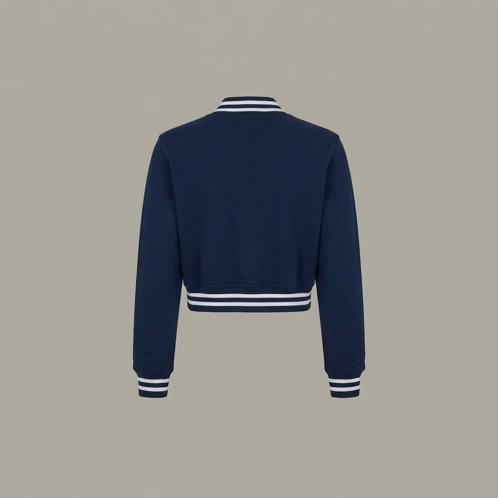 Navy Blue Cropped Varsity Jacket for Women