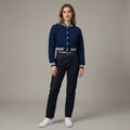Navy Blue Cropped Varsity Jacket for Women