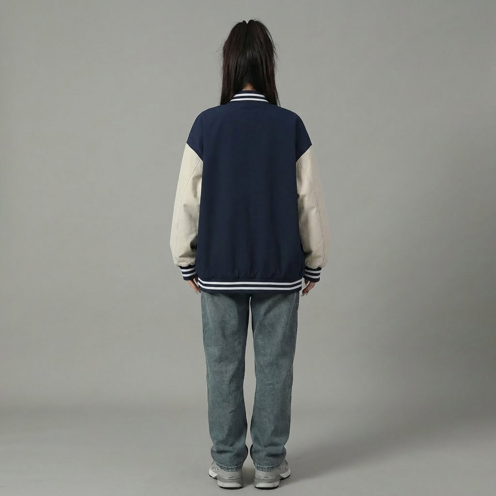 Navy Blue & Cream Women’s Varsity Jacket