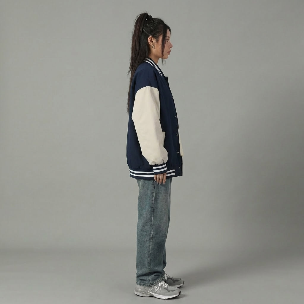 Navy Blue & Cream Women’s Varsity Jacket
