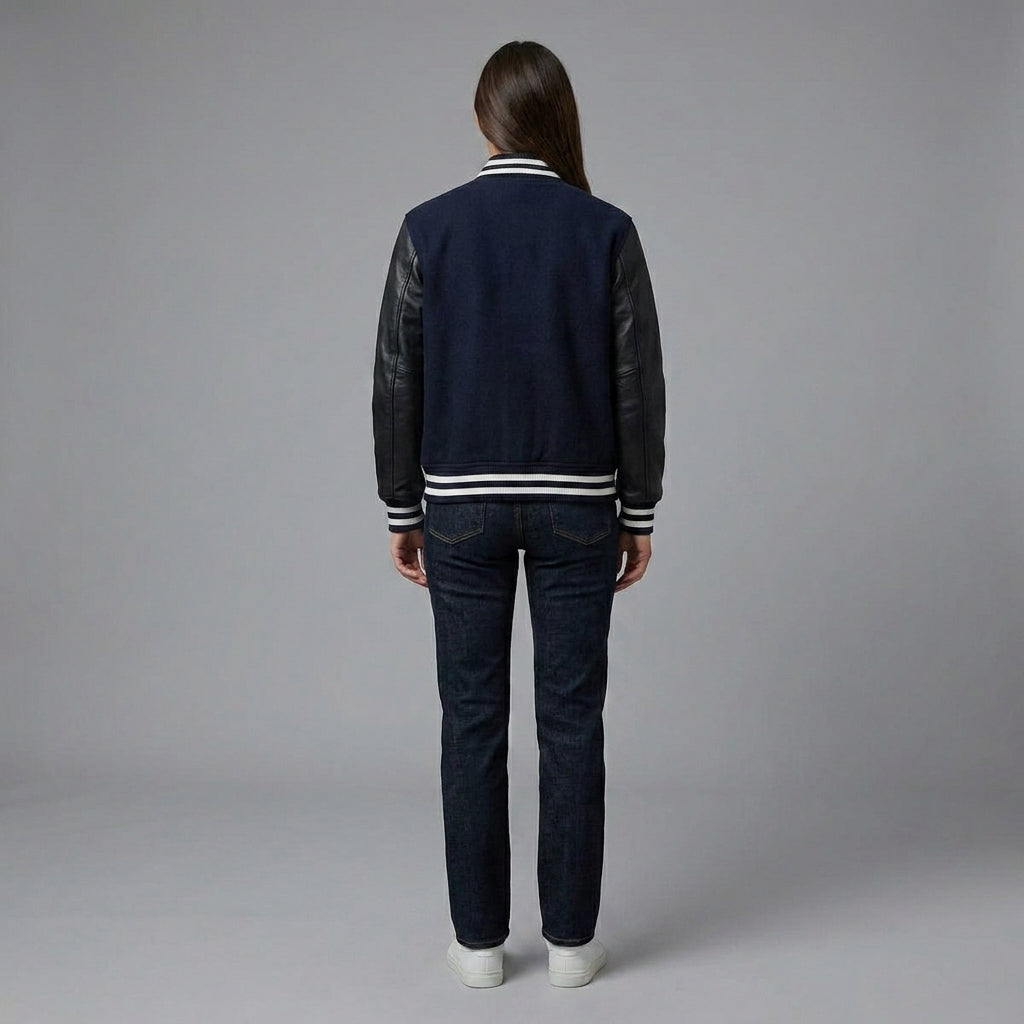 Navy & Black Women Varsity Jacket