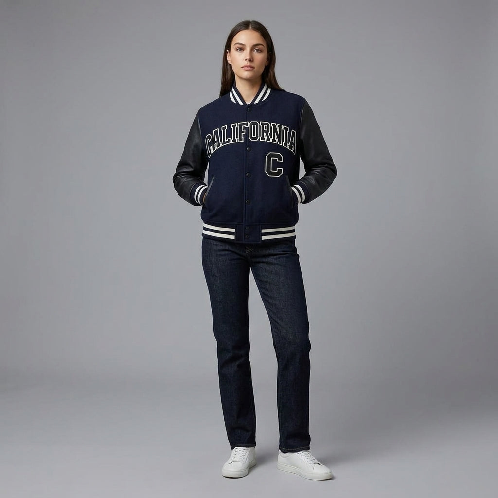 Navy & Black Women Varsity Jacket