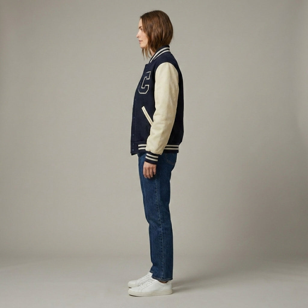 Navy & Cream Women’s Varsity Letterman Jacket