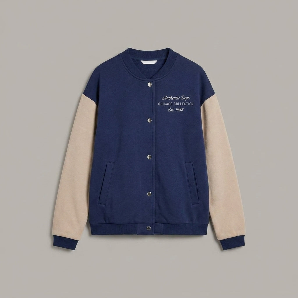 Navy & Half White Women’s Classic Varsity Jacket