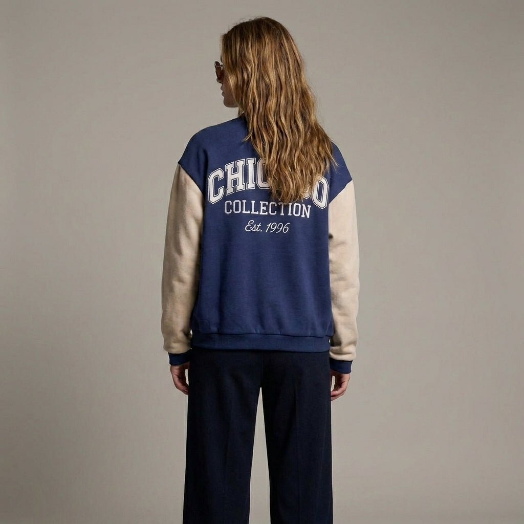 Navy & Half White Women’s Classic Varsity Jacket