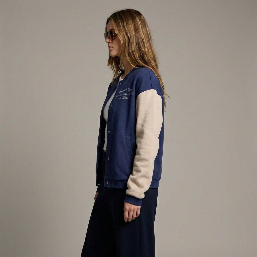 Navy & Half White Women’s Classic Varsity Jacket