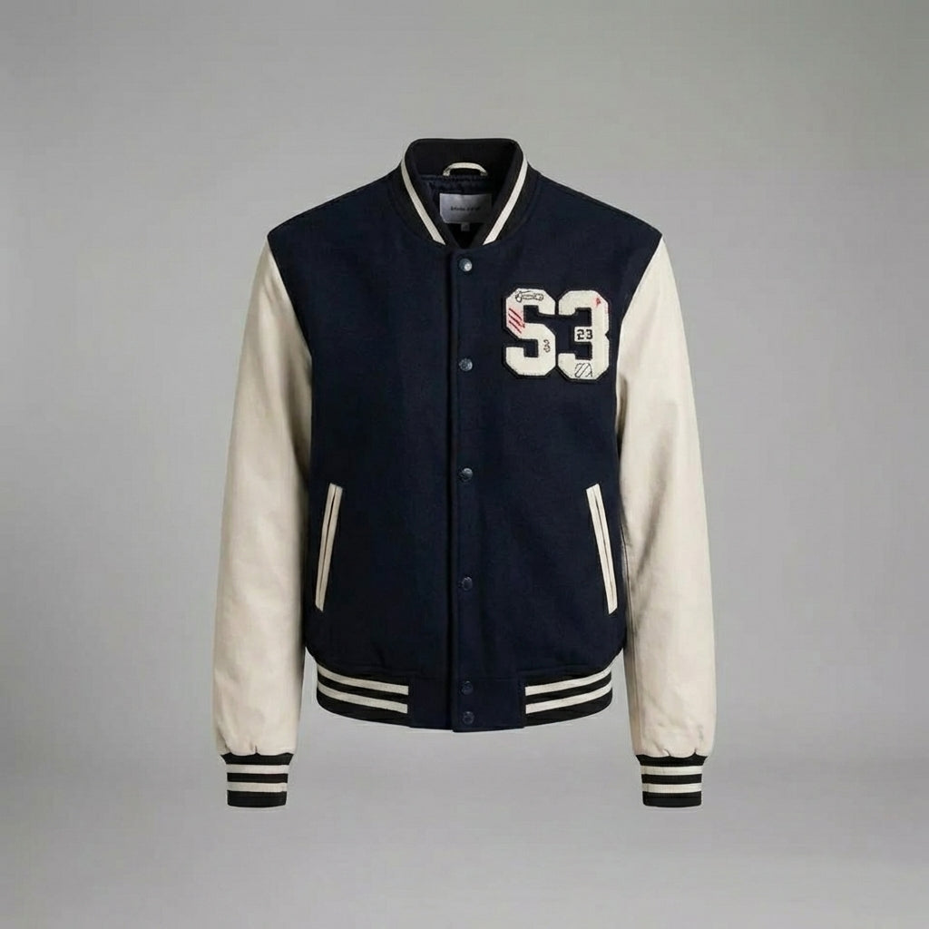 Navy & Skin Glow Varsity Jacket for Women