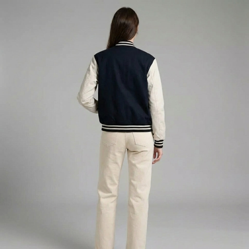 Navy & Skin Glow Varsity Jacket for Women