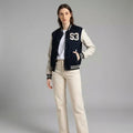 Navy & Skin Glow Varsity Jacket for Women