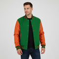 Orange & Green Leather Men’s Varsity Jacket