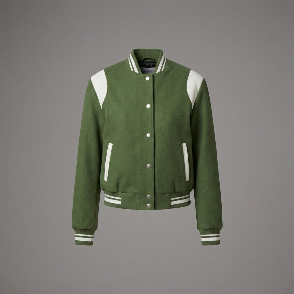 Parrot Green Power Luxe Women’s Letterman Varsity Jacket