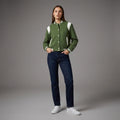 Parrot Green Power Luxe Women’s Letterman Varsity Jacket