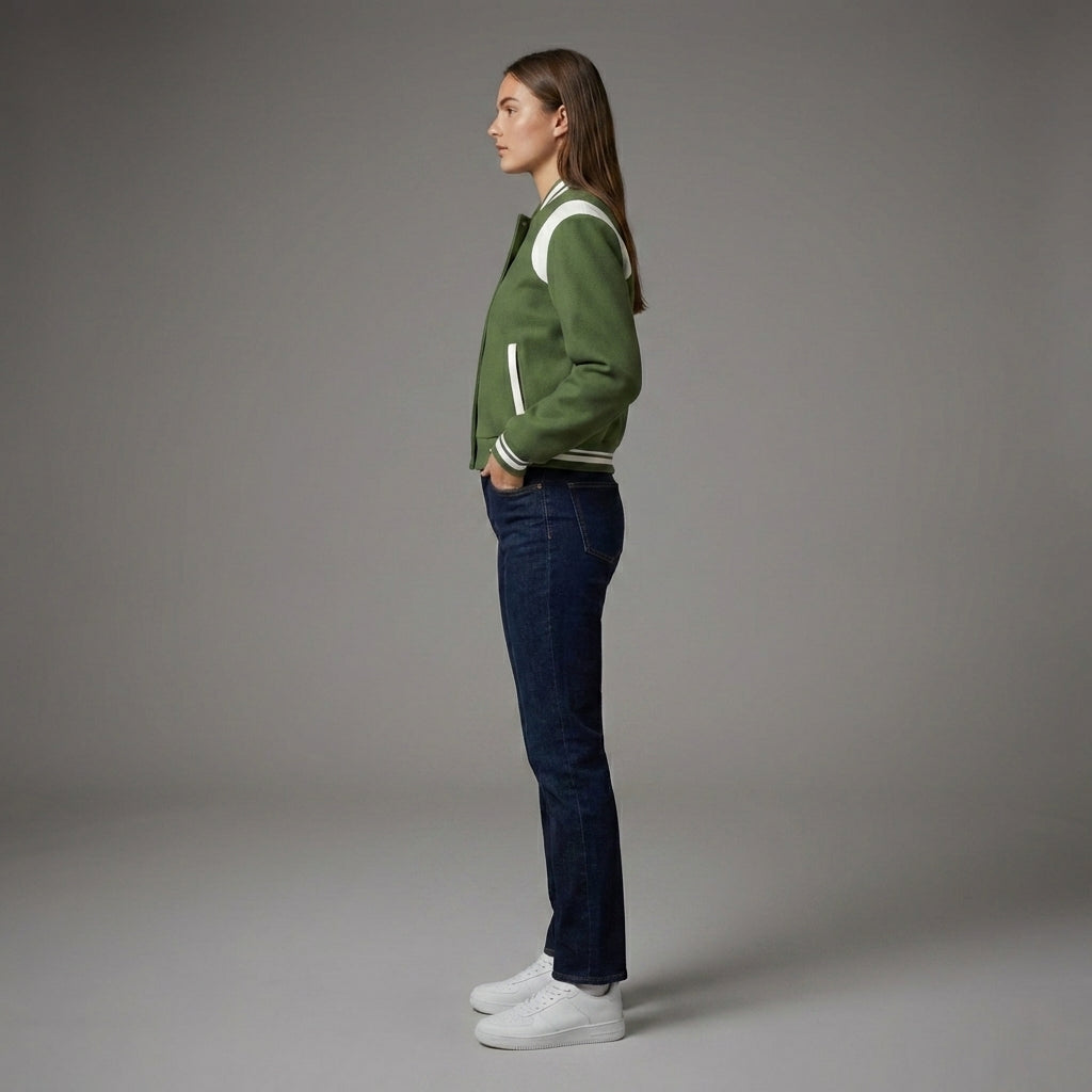 Parrot Green Power Luxe Women’s Letterman Varsity Jacket