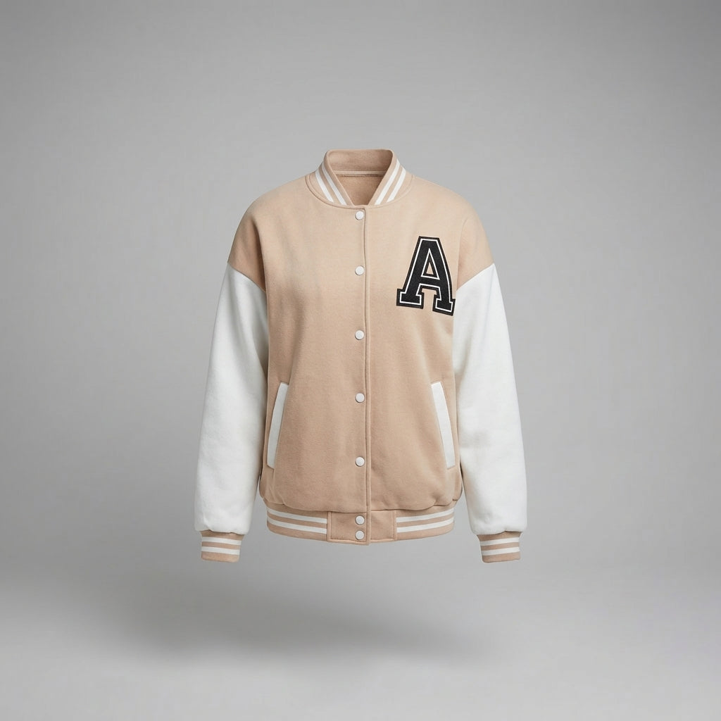 Peach & White Classic Women’s Varsity Jacket