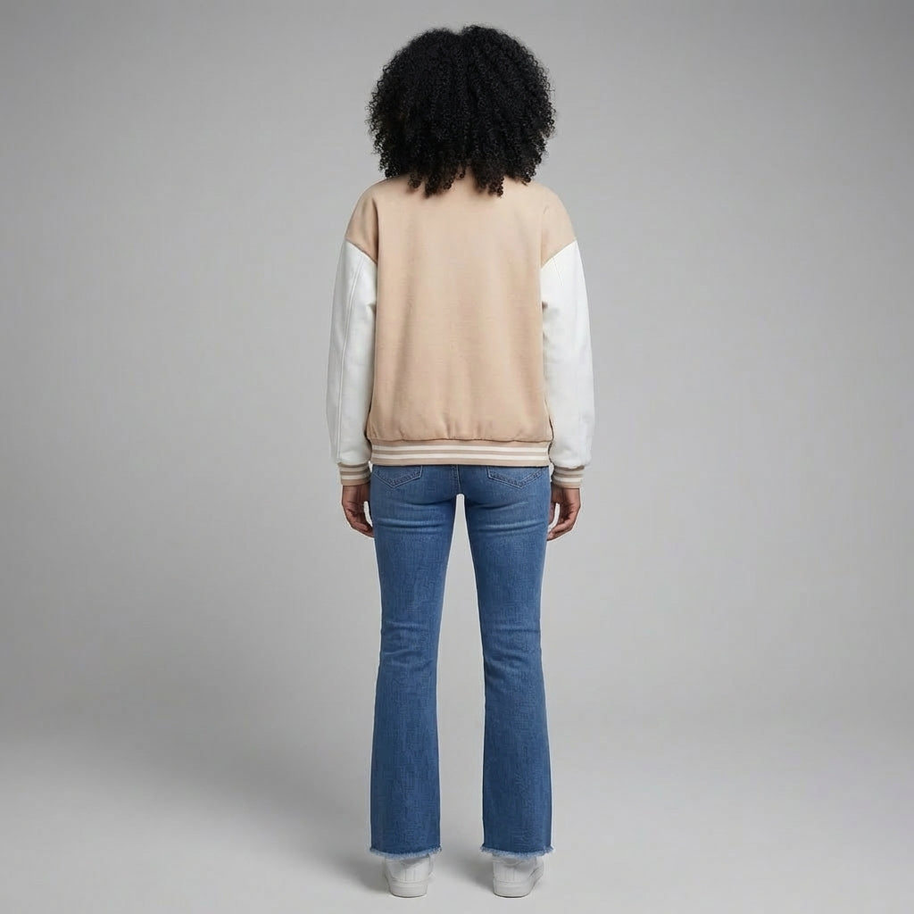 Peach & White Classic Women’s Varsity Jacket