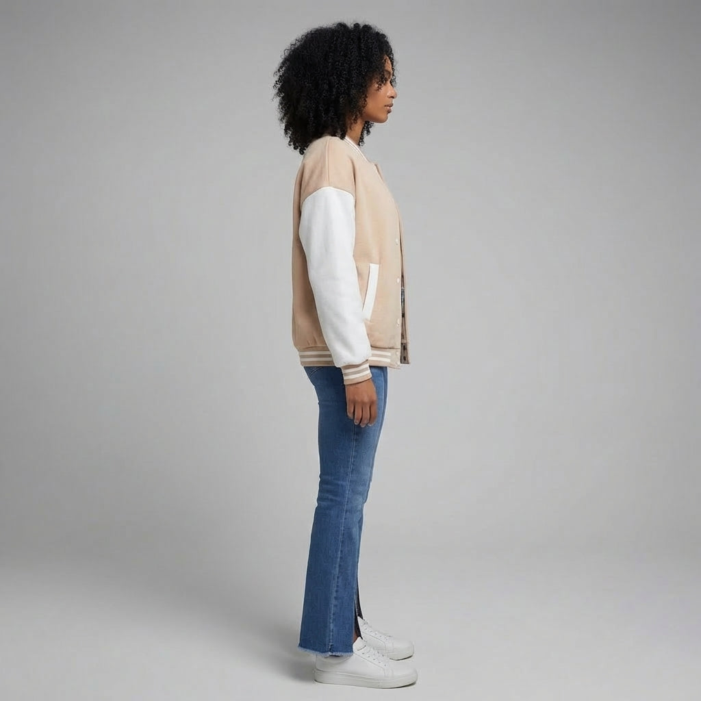 Peach & White Classic Women’s Varsity Jacket
