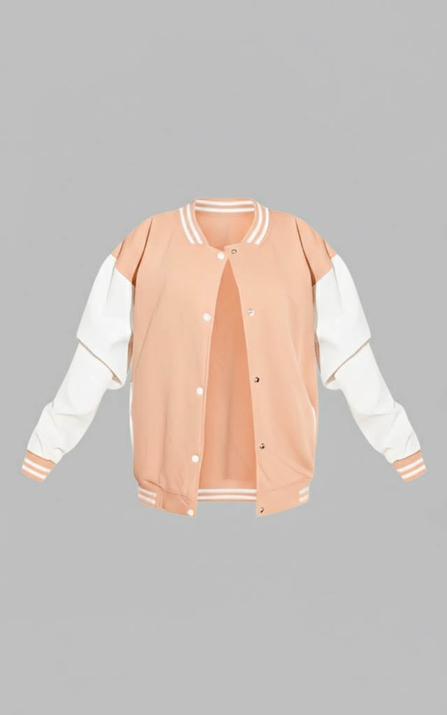 Peach & White Women’s Leather Varsity Jacket