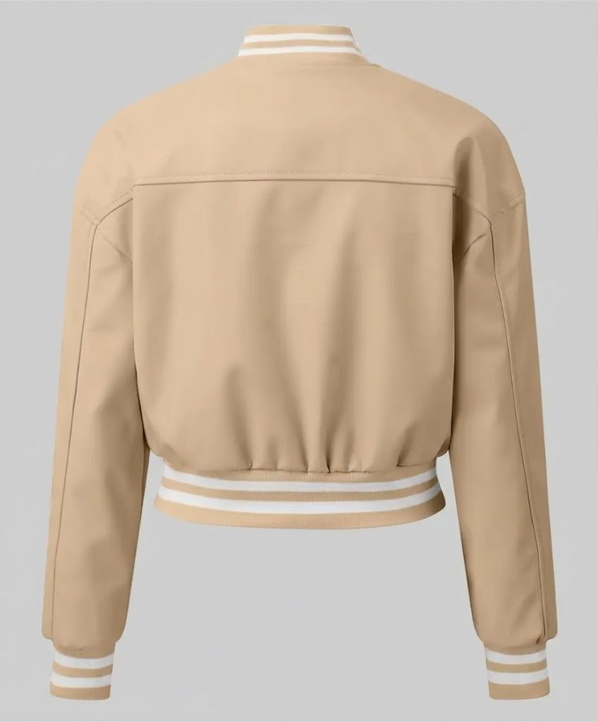 Beige Leather Women’s Varsity Jacket
