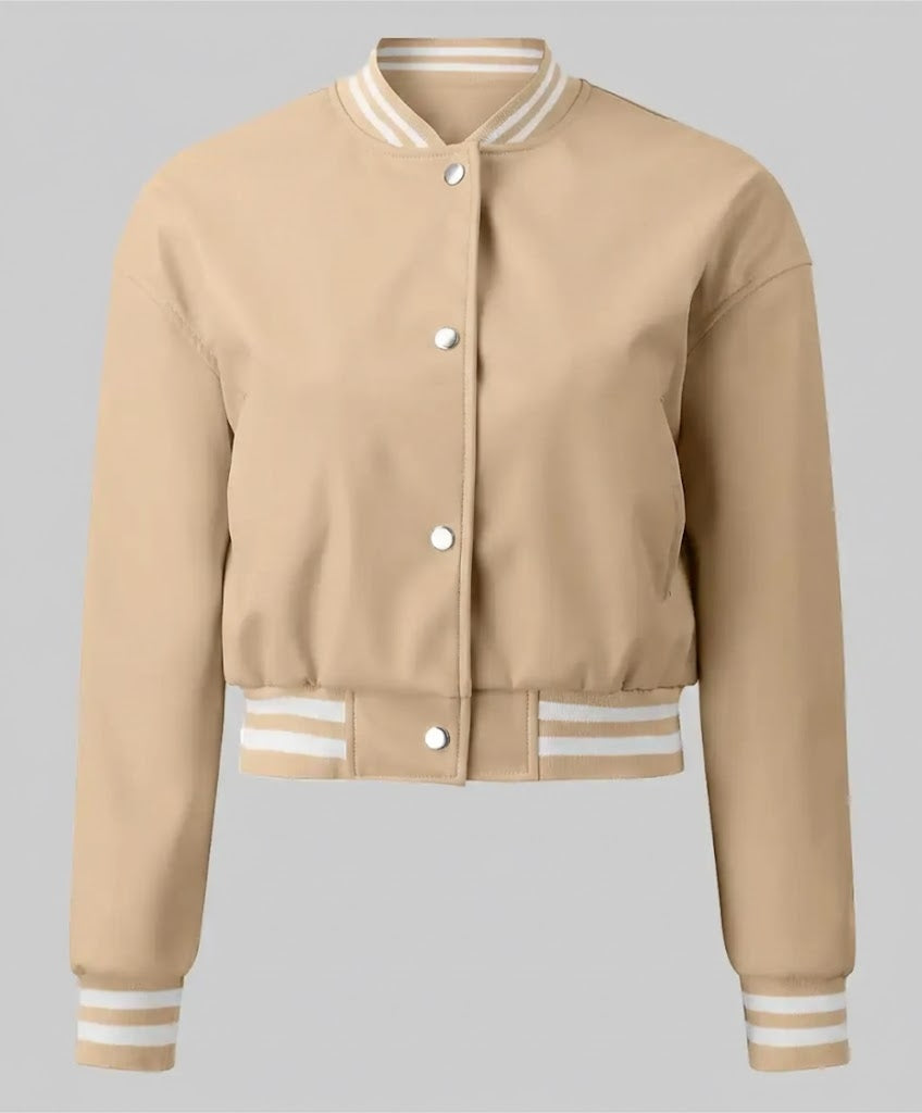 Beige Leather Women’s Varsity Jacket