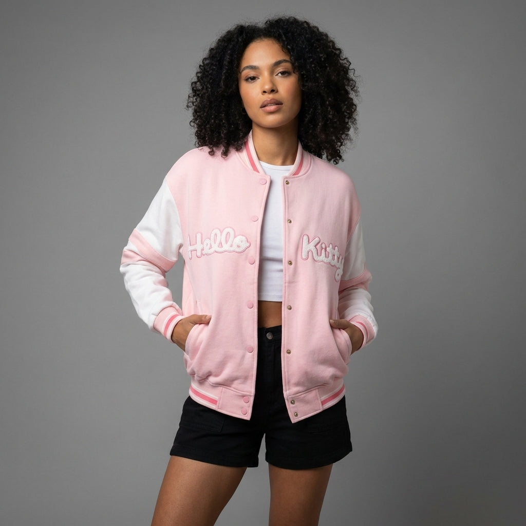 Pink & White Hello Kitty Varsity Jacket