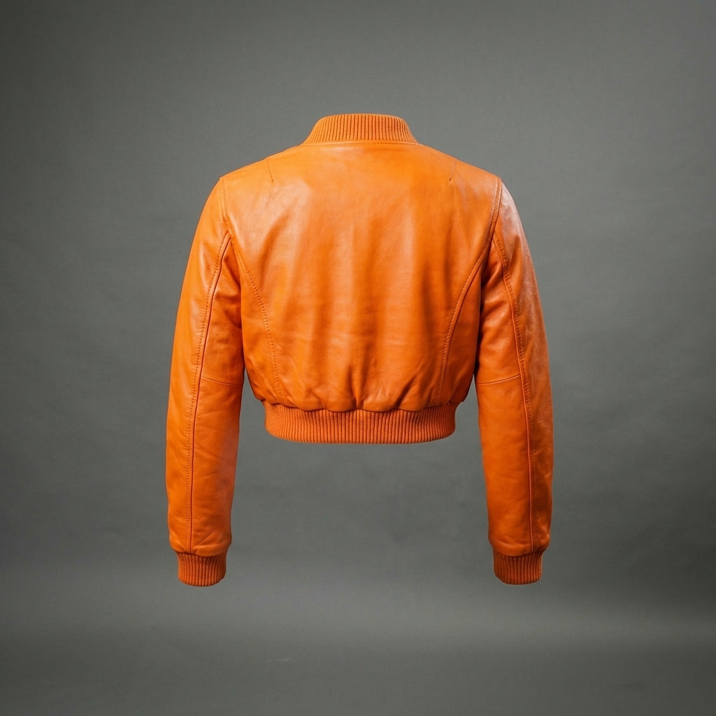 Radiant Orange Leather Women’s Varsity Jacket