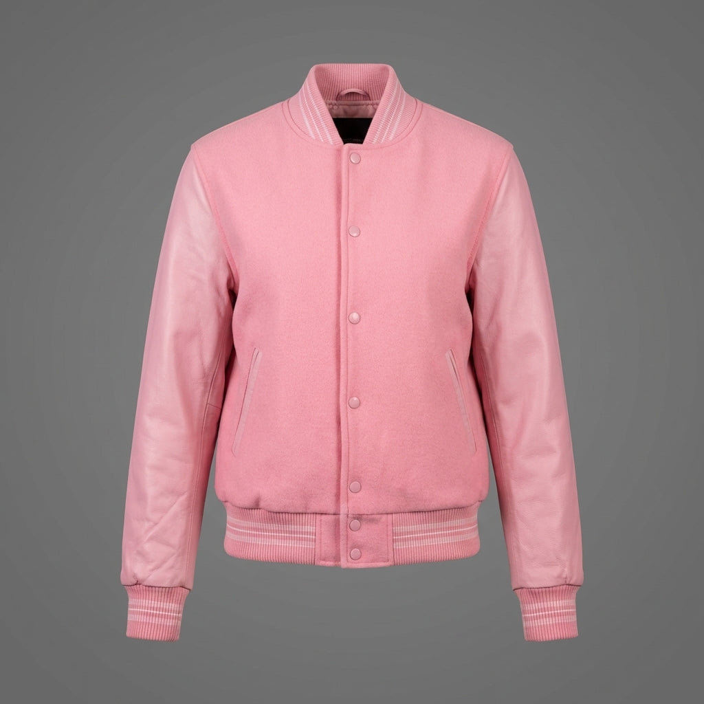 Bubblegum Dream Pink Varsity Jacket for Women