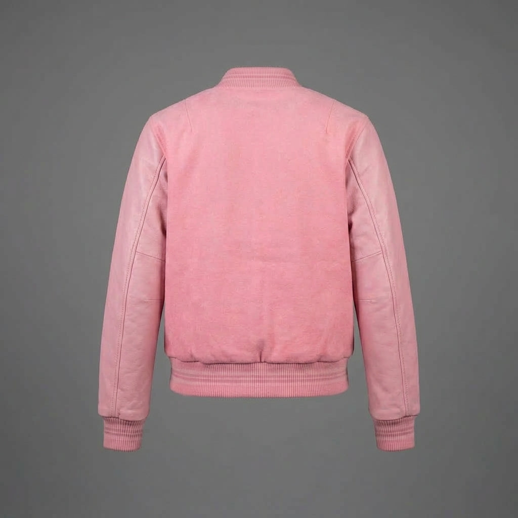 Bubblegum Dream Pink Varsity Jacket for Women