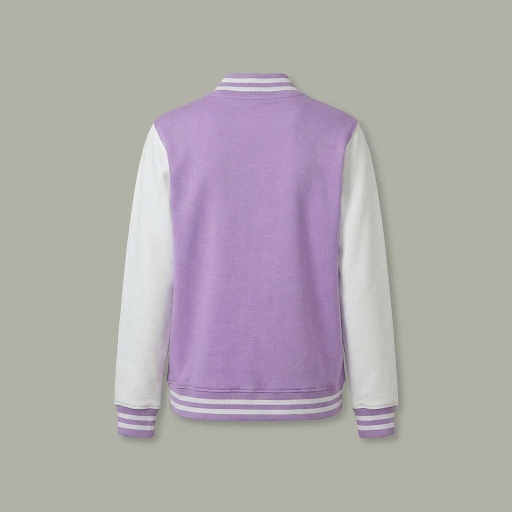 Purple & White Classic Varsity Jacket for Women