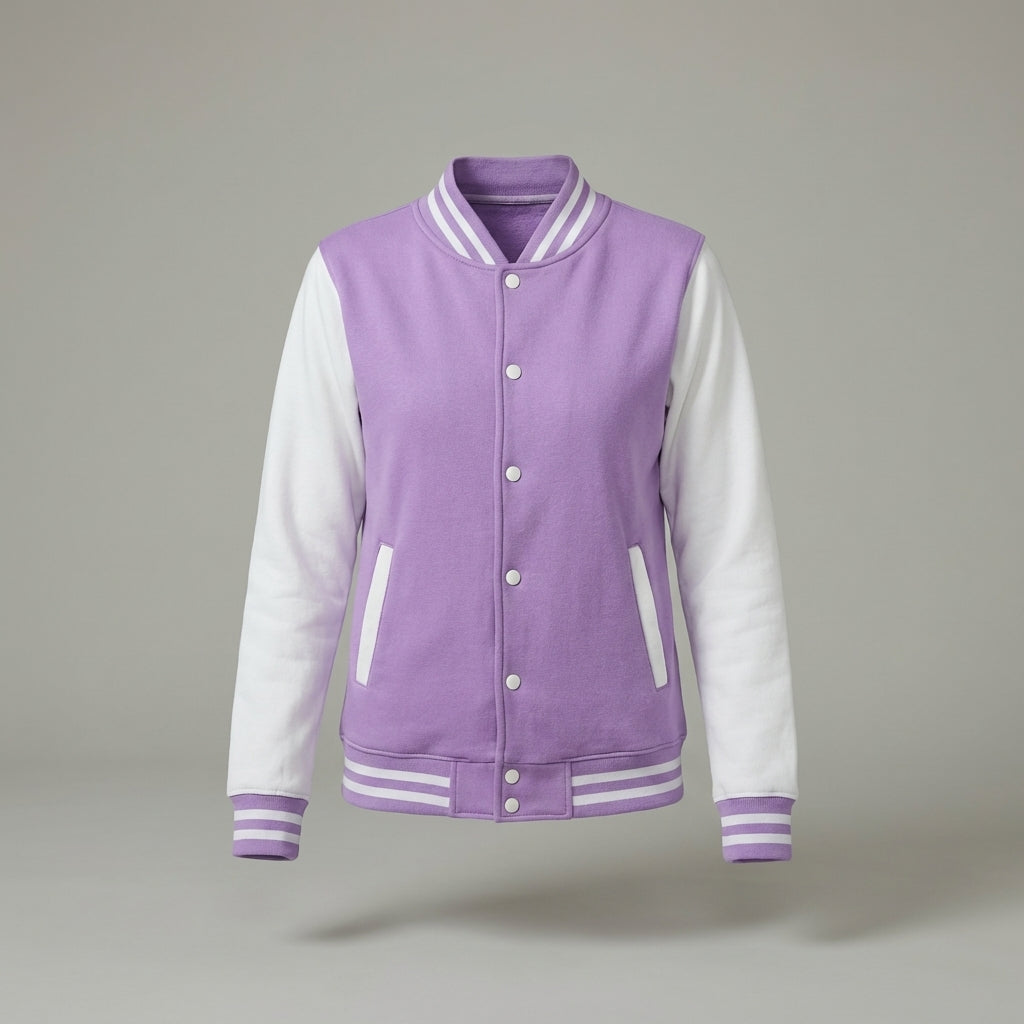 Purple & White Classic Varsity Jacket for Women