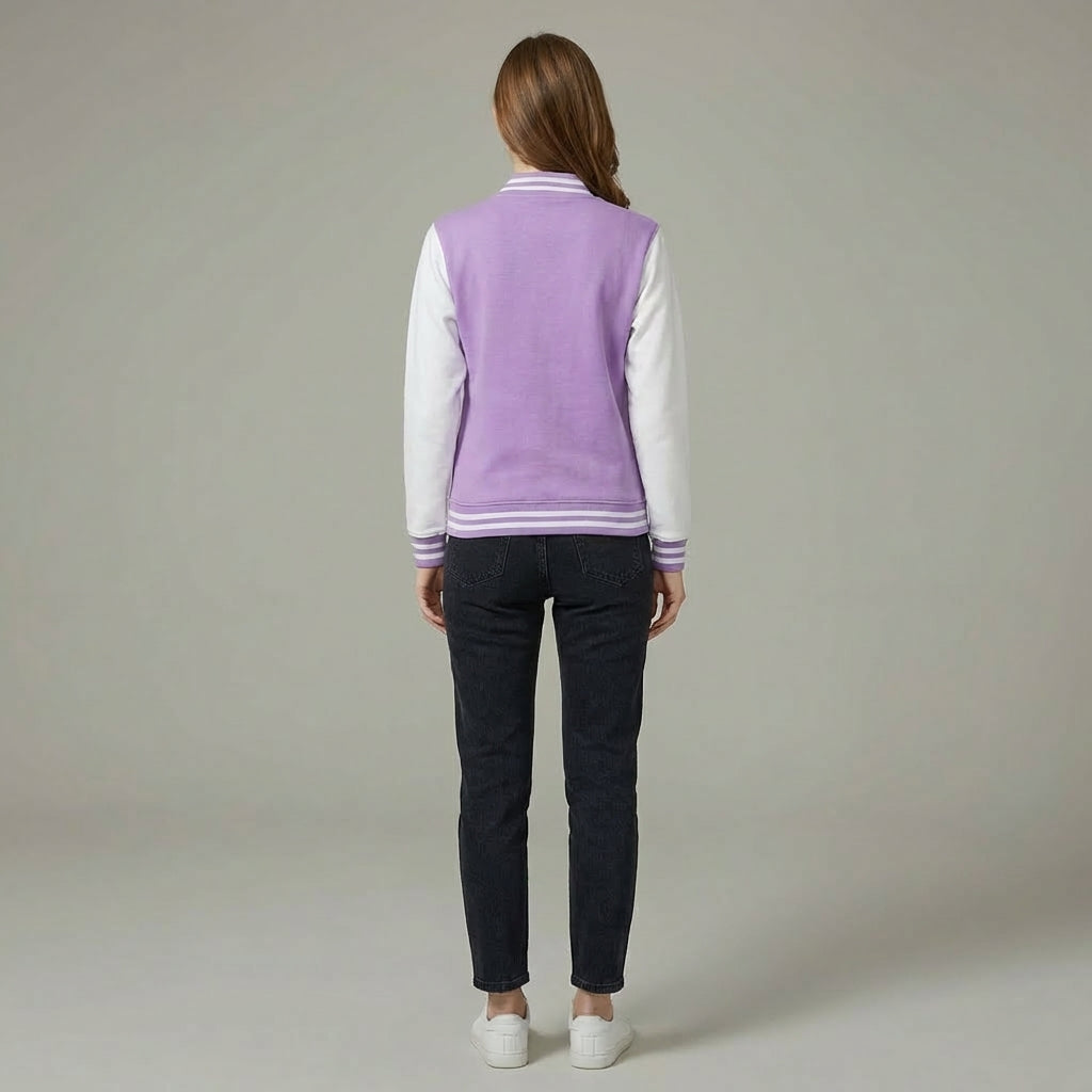 Purple & White Classic Varsity Jacket for Women