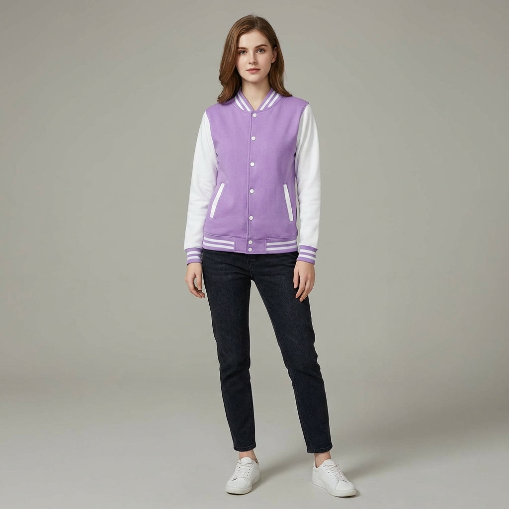 Purple & White Classic Varsity Jacket for Women