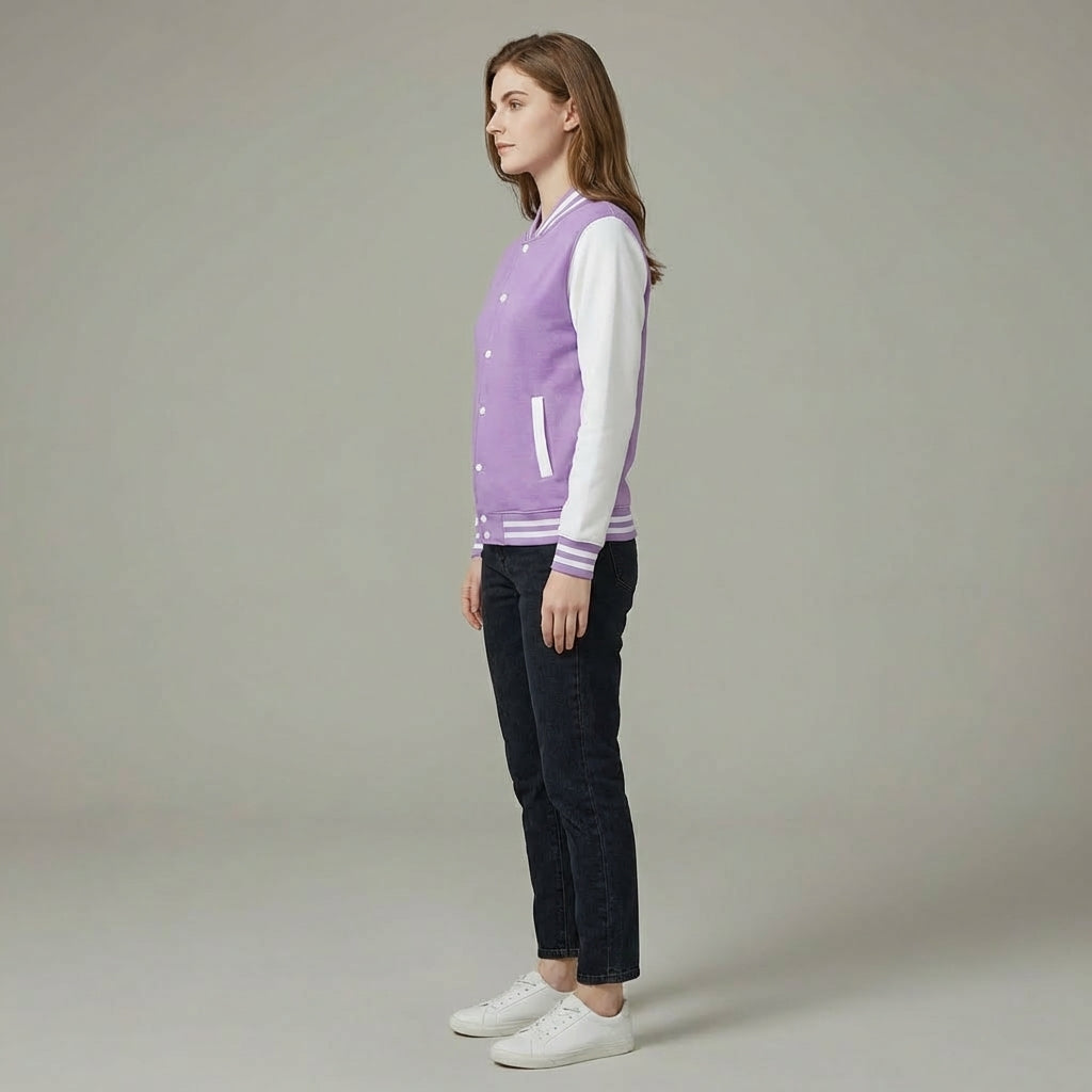 Purple & White Classic Varsity Jacket for Women