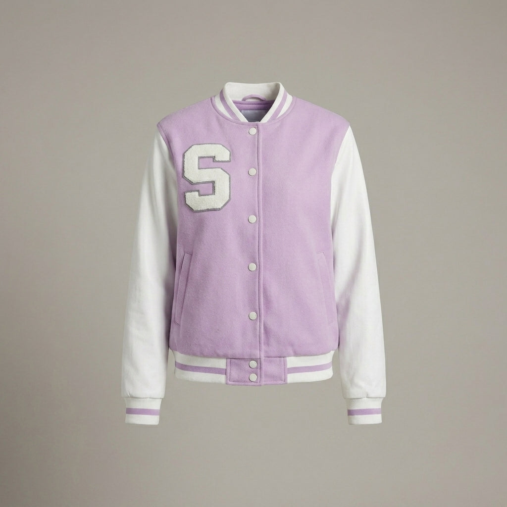 Purple & White Winter Women’s Varsity Letterman Jacket