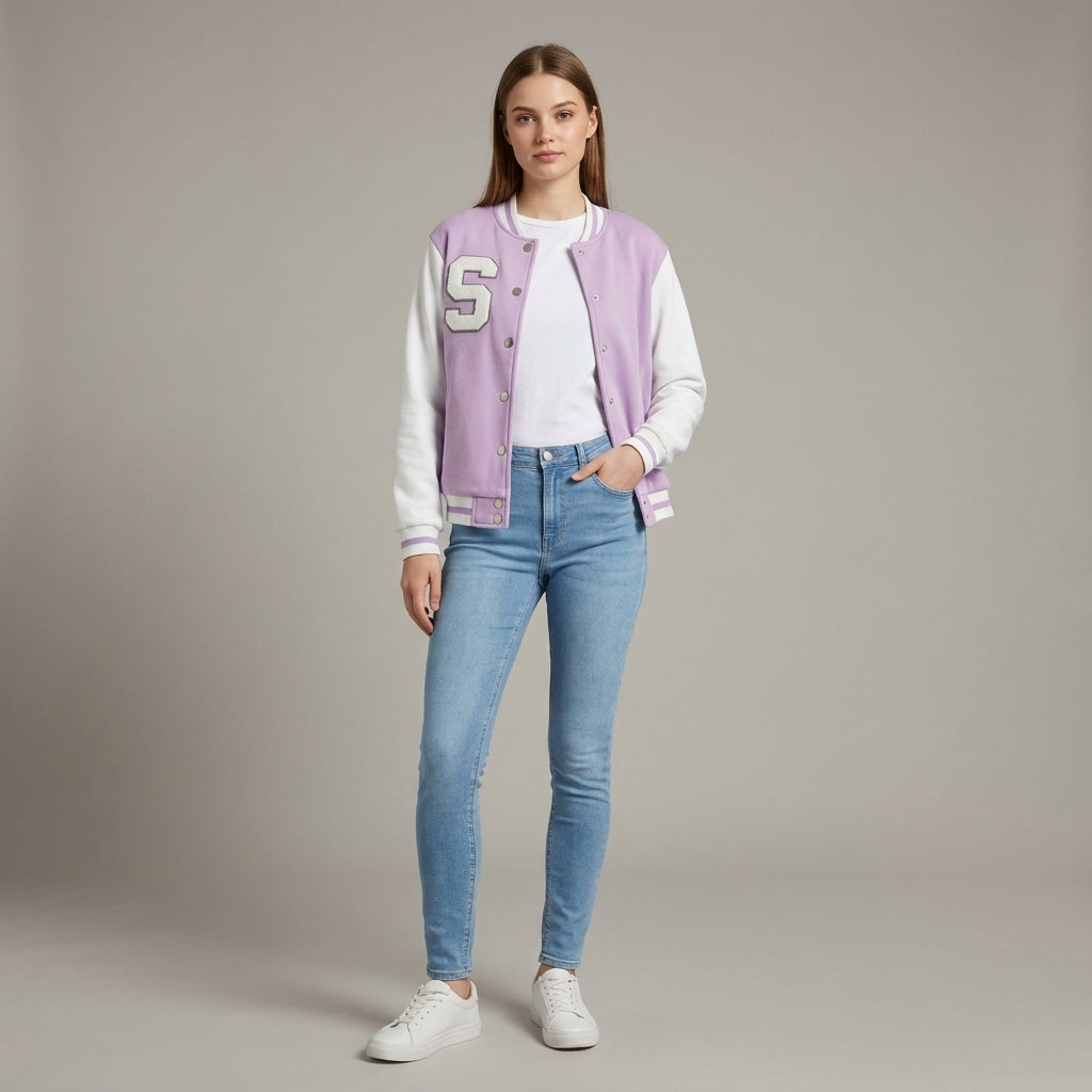 Purple & White Winter Women’s Varsity Letterman Jacket