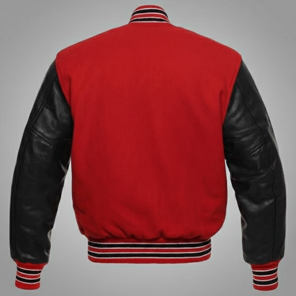 Red & Black Leather Varsity Jacket for Women
