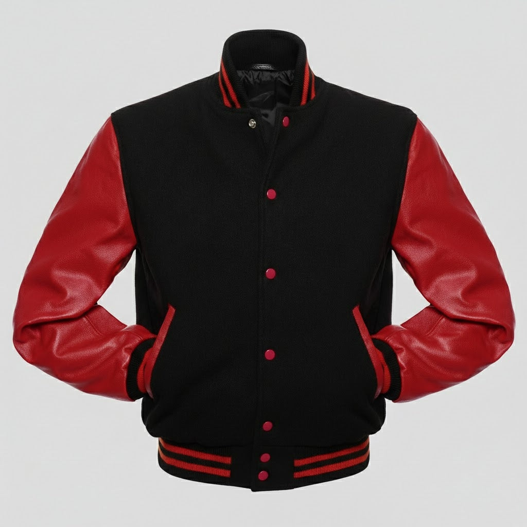 Red & Black Men’s Leather Varsity Jacket