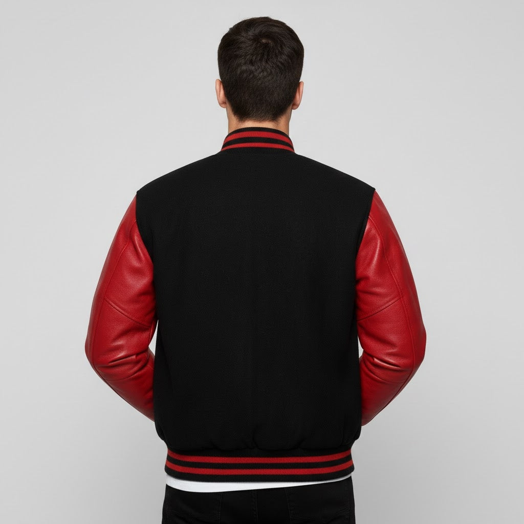 Red & Black Men’s Leather Varsity Jacket