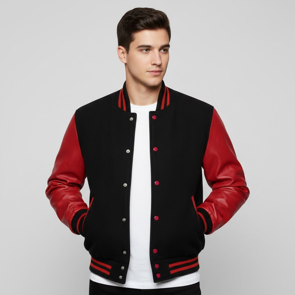 Red & Black Men’s Leather Varsity Jacket
