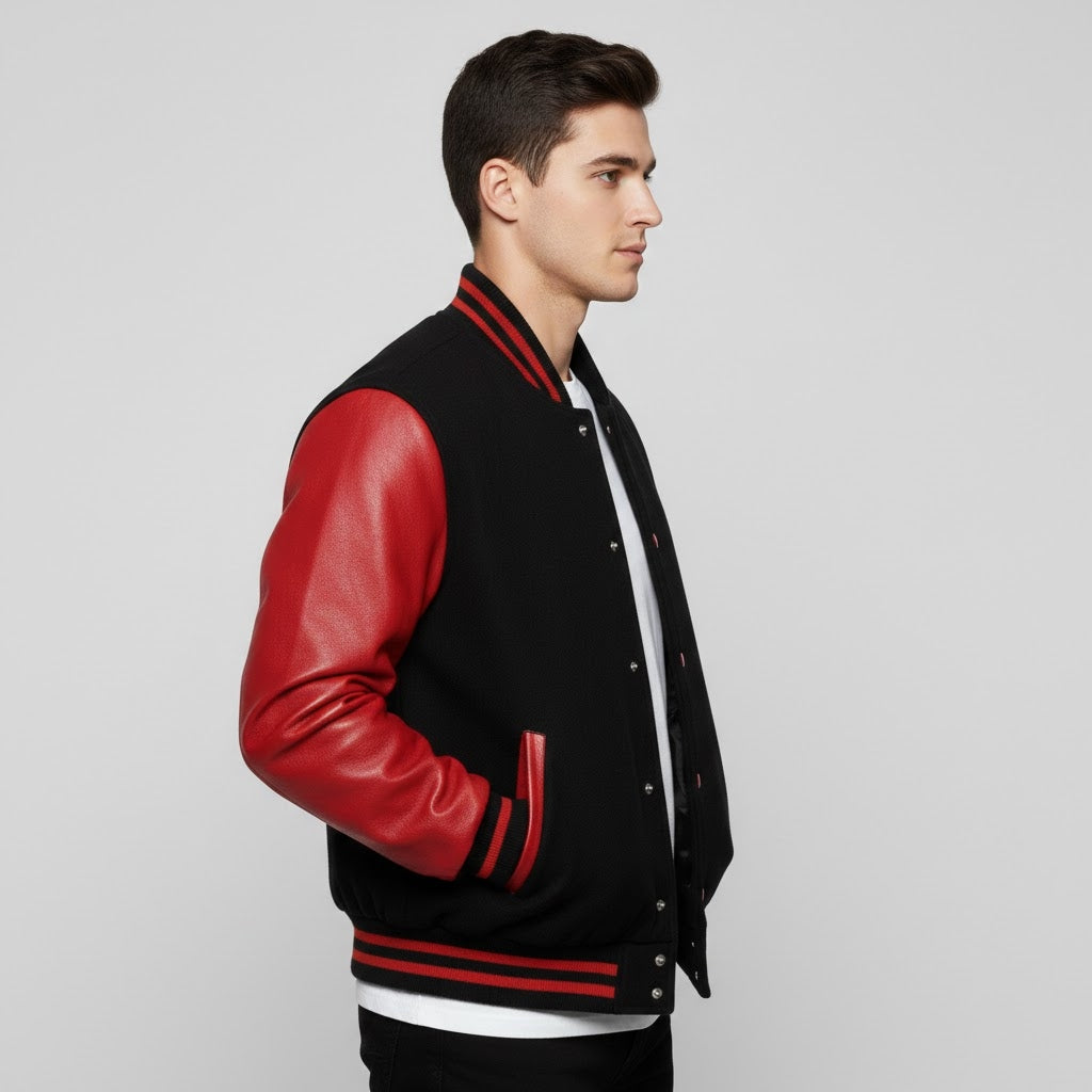 Red & Black Men’s Leather Varsity Jacket