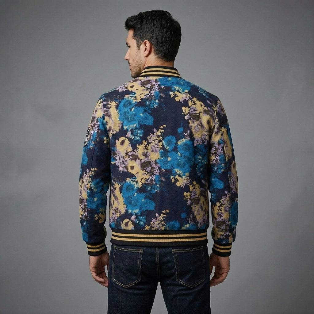 Men’s Slim Fit Wool Bomber Jacket – V-Neck Winter Windbreaker with Canvas Fabric