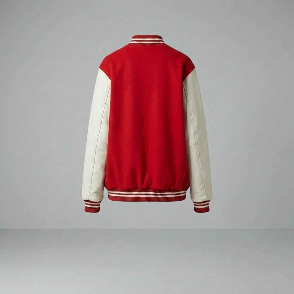 Scarlet Edge Red & White Women’s Varsity Letterman Jacket