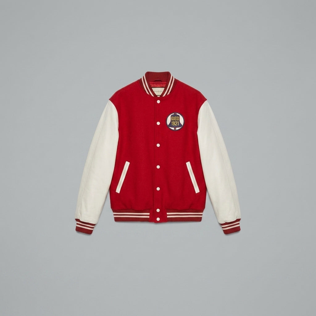 Scarlet Edge Red & White Women’s Varsity Letterman Jacket