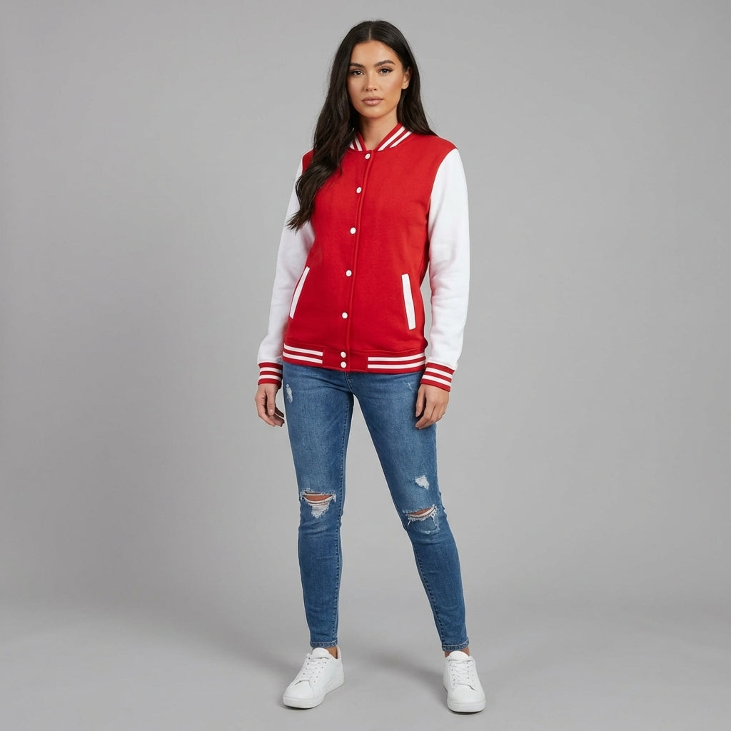 Scarlet & Ivory Red Women Varsity Jacket
