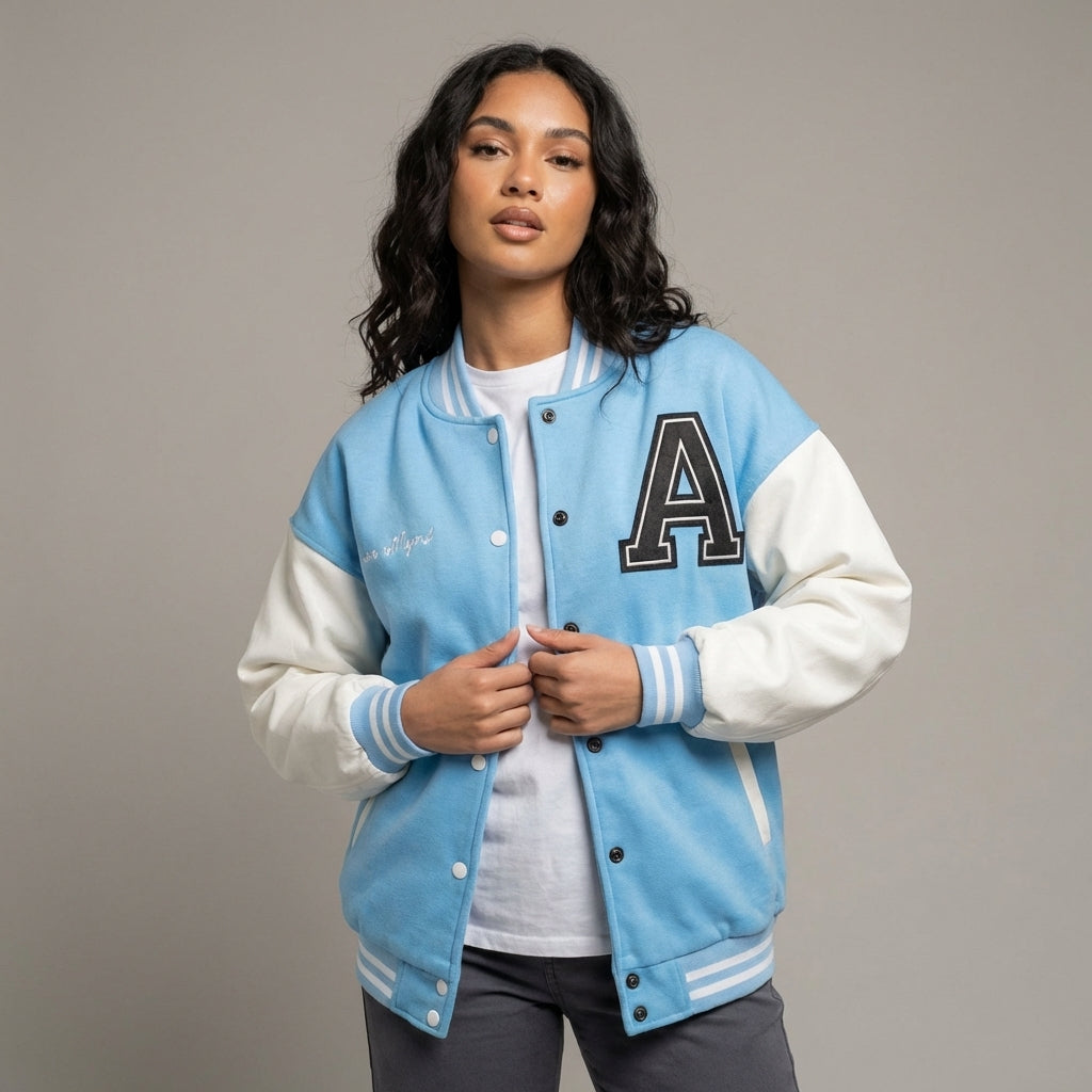 Sky Blue Classic Women’s Varsity Jacket