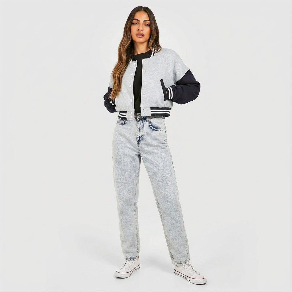 Slate Grey & Navy Blue Women’s Varsity Jacket