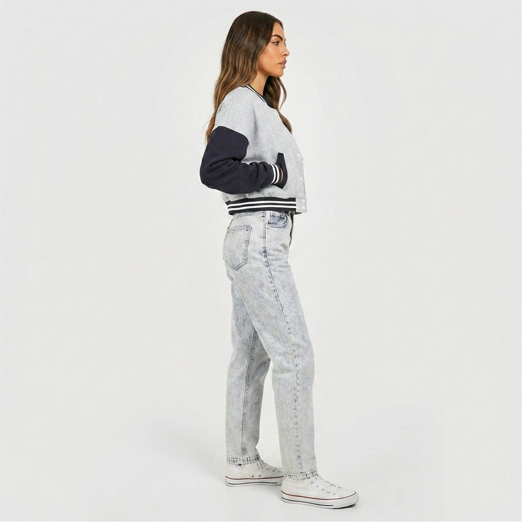 Slate Grey & Navy Blue Women’s Varsity Jacket