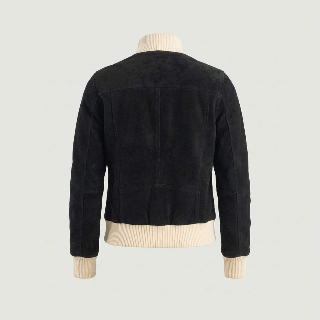 Sleek Black Leather Varsity Jacket for Women