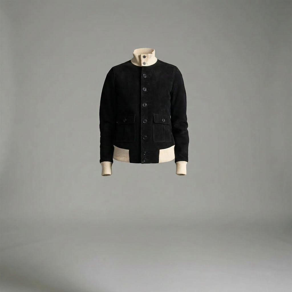 Sleek Black Leather Varsity Jacket for Women