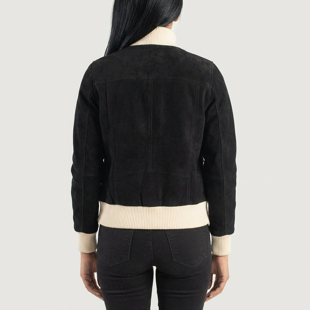 Sleek Black Leather Varsity Jacket for Women