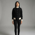 Sleek Black Leather Varsity Jacket for Women